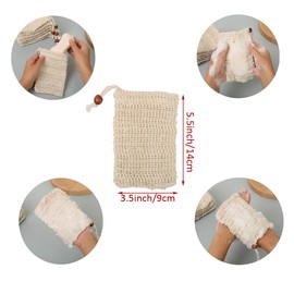 6Pcs 5.5x3.5Inch Beige Sisal Soap Bag with Drawstring Rope Soaps Saver Pouch Fiber Bags for Bath Showering Foaming Washing