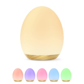 JolyWell Night Light for Kids with Color Changing Mode & Dimming Function, Rechargeable Baby Egg Night Light with 1 Hour Timer&Touch Control, up to 100H, Wood Grain