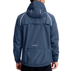 Men's Cycling Rain Jackets Waterproof Running Bike Windbreaker Hooded Reflective Biking Windproof Bicycle Riding(Navy,XXL)