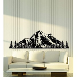 Vinyl Wall Decal Snowy Mountains Landscape Winter Nature Stickers Mural Large Decor (g2289) Black