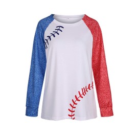 Baseball Pullover Tops for Women Raglan Long Sleeve Sweatshirt Casual Round Neck Blouse (Whlte, XXL)