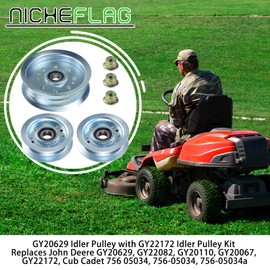 NICHEFLAG 2 Pack GY22172 Idler Pulley John Deere with GY20629 Idler Pulley John Deere Replaces GY22082 Idler Pulley John Deere, GY20110, AUC17621, GY20067 for John Deere D140, D160, LA145, E170 Deck
