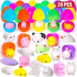 24Pcs Easter Egg Set Plastic Eggs with Bunny Toy Funny Easter Pinch Toy Gift for Kids Friends Easter Party Decor