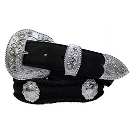 La Grange Berry Conchos Western Leather Scalloped Belt Black 34