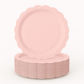 sunepany 50 Pieces Pink Paper Plates 7 Inch Light Pink Scalloped Dessert Plates Disposable for Graduation Bridal Baby Shower Wedding Birthday Party Dinner Decorations Supplies