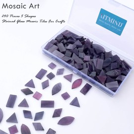 LITMIND Purple Stained Glass Mosaic Tiles Kit for Crafts - 240 Pieces, 5 Shapes Mixed (Rectangle, Triangle, Rhombus, Square, Leaf) - Ideal for Mosaic Making Projects and Beginners