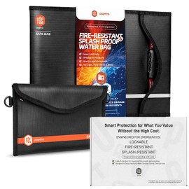 OOPTRA Fireproof Document Bag Set (Black) – Waterproof Zipper & Lock – for Home, Office & Travel – Holds Files, Cash, Passport, Valuables – Fire & Water Resistant