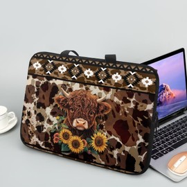 ZIATUBLES Aztec Sunflower Highland Cow Print Laptop Sleeve Case Portable Laptop Cover with Handle for Women Men Waterproof Tablet Briefcase Carrying Bag Notebook Computer Protector Case, 17inch