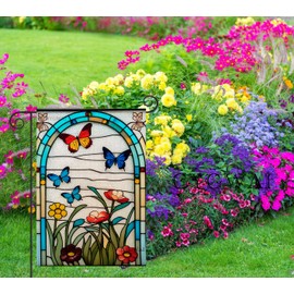 Stained Glass Garden Flags for Outside Floral and Butterfly Yard Flag Spring Summer Decorative Flags 12x18 Inch Double Sided Small Seasonal Lawn Flags Rustic Outdoor Decor