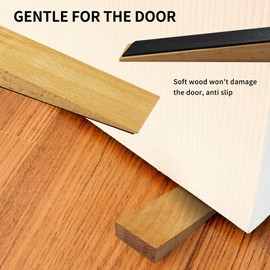 2 Pack Wooden Door Stop - Non-Slip Door Stoppers for Floor - Door Wedges for All Door Types and Surfaces - Each Door Stopper 0.6inch Thick, 4.7inch Long with Rubber