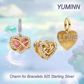 YUMINN Love and Heart Charms 925 Sterling Silver for Bracelets and Necklaces Pendant Beads Valentine's Day Mother's Day Jewellery Gifts for Women, Sterling Silver, Cubic Zirconia