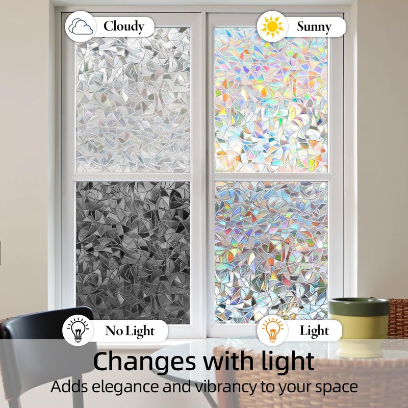 DARUITE Rainbow Window Film Privacy Film for Glass Windows Static