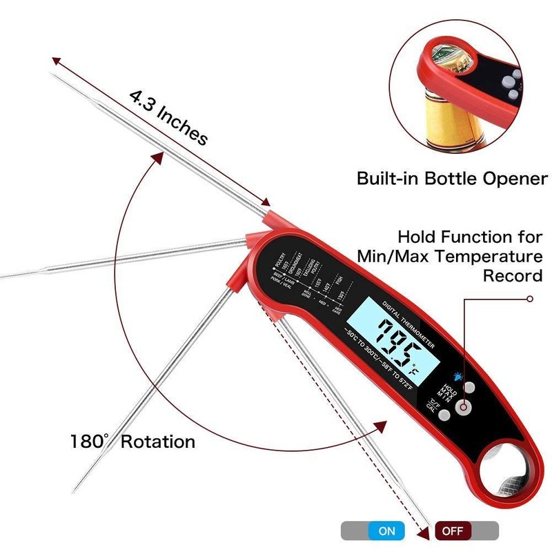Cooking Thermometer,IP67 Waterproof Digital Meat Thermometer with Backlight, Calibration &