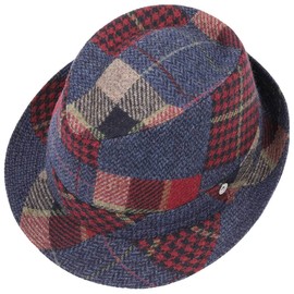 LIERYS Merino Patchwork Trilby Hat - Fedora Style - Temperature Regulating - UV Protection - Made in Italy - Unisex Autumn/Winter, blue
