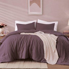 WRENSONGE King Size Comforter Set - 3 Pieces Deep Purple Comforter Prewashed Soft Lightweight for All Seasons,Fluffy Down Alternative Comforter King Size with 2 Pillow Shams