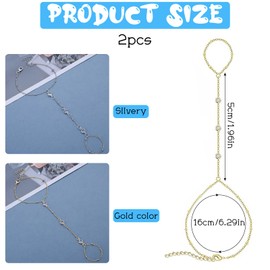 Guyode Pack of 2 Hand Chain, Hand Chain Bracelet, Hand Jewellery with Zirconia Trim, Hand Chain Bracelet, Ring Bracelet, Boho Finger Bracelet, Jewellery for Women and Girls Gifts