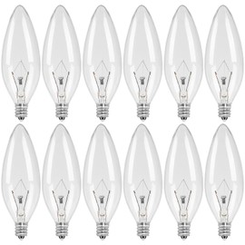 COLWATT 12-Pack E12 Candle Light Bulbs 40W Warm White 2500K, 380 Lumen Dimmable Chandelier Light Bulbs for Ceiling Fan, Pendants or Outdoor, B10 Clear Candelabra Base Bulbs