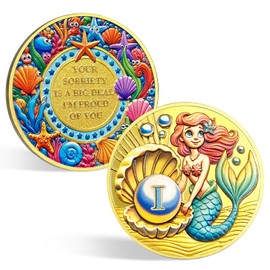 CHURYUML 1 Year Mermaid Sobriety Coin One Year Sobriety Chip Non-Religious AA Coins Recovery Medallions Sobriety Gifts for Women Sober Affirmation Token Alcoholics Anonymous Addiction Recovery Gift