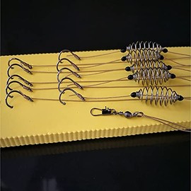 5Pcs Fishing Spring Bait Feeder with Double Barbed Carp Hooks, Stainless Steel Fishing Line Rigs Cage Feeder for Saltwater, Lake, River (7mm)