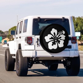 Foruidea White Hibiscus Flower Spare Tire Cover with Backup Camera Hole Wheel Tire Cover Fit Trailer, RV, SUV and Many Vehicle 17inch