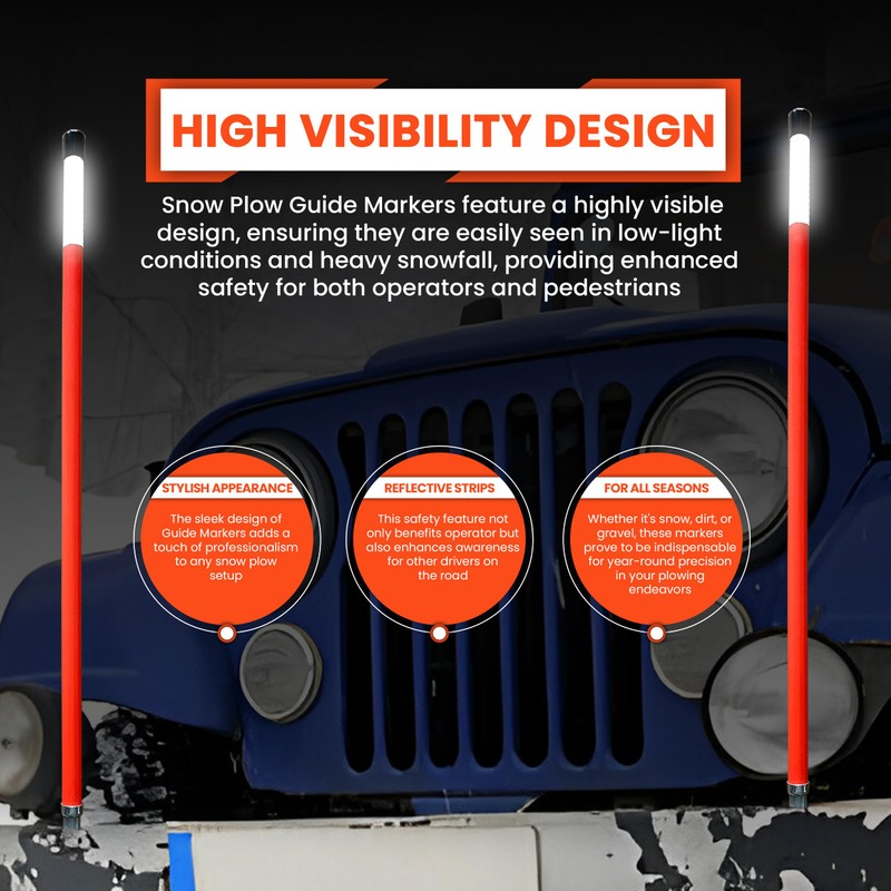 30" Length - Reflective, Universal, Unbreakable Orange Snow Plow Guide