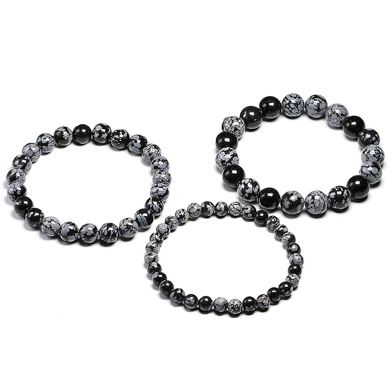 SIMPLÍ BASIC Natural Snowflake Obsidian Healing Gemstone Bracelet 6mm Bead