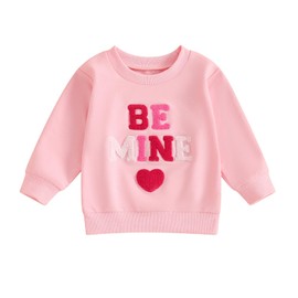 Baby Boy Girl Cute Long Sleeve Crew Neck Letters Heart Print Sweatshirt Infant Newborn Valentines Outfit (Pink Be Mine Heart, 0-6 Months)