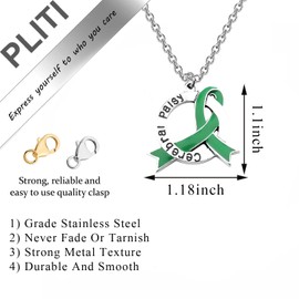 PLITI Cerebral Palsy Awareness Gift CP Warrior Gift Cerebral Palsy Green Ribbon Necklace For Survivor (Cerebral ribbon necCA)