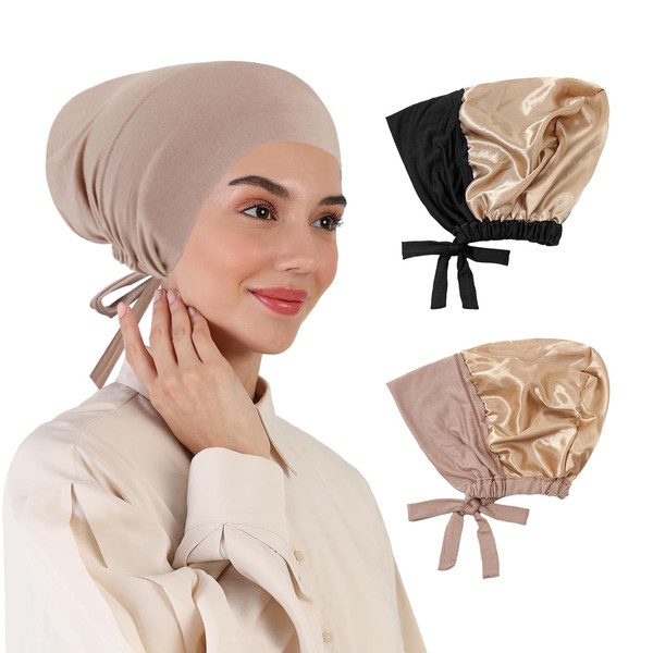XEPST 2 PCS Hijab Undercap for Women, Satin Undercap for