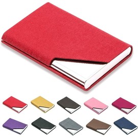 Business Card Holder for Women and Men, Business Card Case - PU Leather Business Card Case Credit Card ID Case/Wallet Pocket Business Name Card Holder with Magnetic Shut - Keep Cards Secure - Color: Bronze