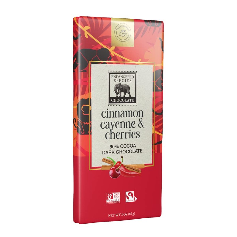 Endangered Species Natural Dark Chocolate Bar with Cinnamon Cayenne and