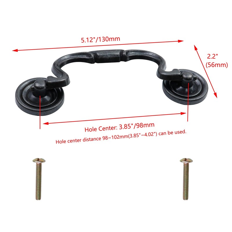 Pastlla 4Pcs Antique Bronze Black Cabinet Pull Handles Bail Handle