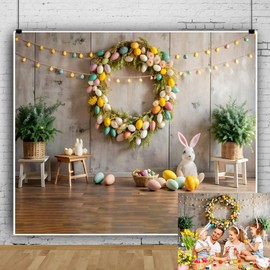 10x8ft Easter Backdrops for Photography Easter Egg Garland Rustic Spring Background Banner for Birthday Baby Shower Happy Easter Party Decorations Portrait Photo Booth Studio Props