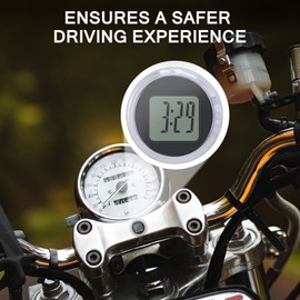 SUNJULY Motorcycle Watch, IP64 Waterproof Mini Motorcycle Watch, Paste Style with Clear Display, Digital Clock Function, Time for Bicycle Motorcycle and Cars