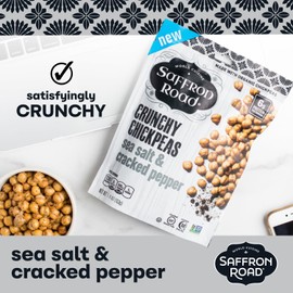 Saffron Road Roasted Sea Salt & Cracked Pepper Crunchy Chickpeas | High-Protein, Vegan, Gluten-Free, Non-GMO, Halal & Kosher Certified Snack | 5.4 oz Resealable Pouch | Pack of 6