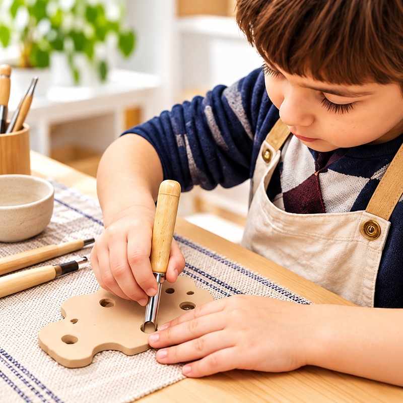 4-Piece Circular Clay Hole Cutter Set with Wooden Handles