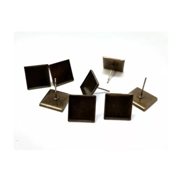 Unbranded 10 pcs. Antique Bronze Square Earring Posts Studs Settings