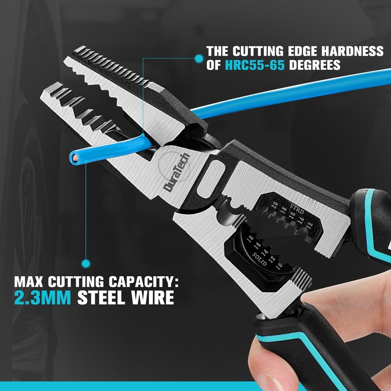 DURATECH 6-in-1 Linesman Pliers, 8.5" Multipurpose Combination Pliers with Wire