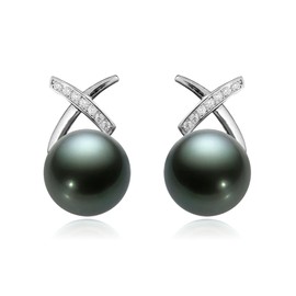 Salanda Pearl Earrings for Women,CZ Pearl Dangle Earrings 18K White Gold Plated Hypoallergenic Earrings Pearl Drop Earrings Peacock Green 10mm