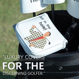 Golf Club Head Covers for Driver Cover, Fairway Wood Cover, Hybrid Headcover, Mallet Putter Cover Premium Leather Golf Headcovers Set with Interchangeable No. Tags Get in The Hole (for Mallet Putter)