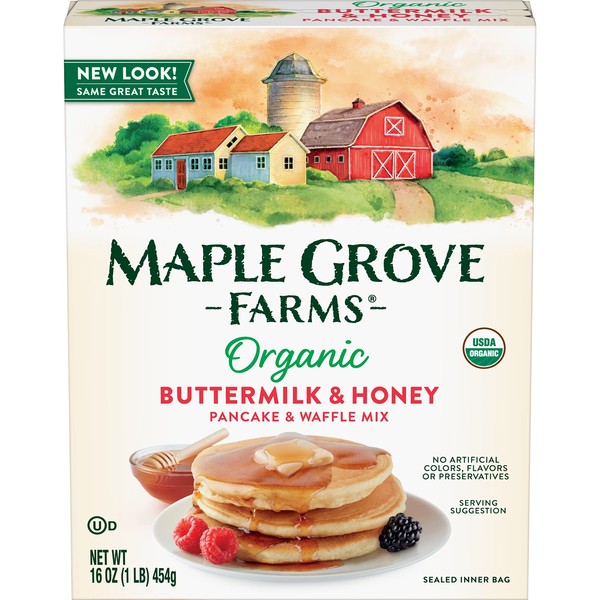 Maple Grove Farms Organic Pancake & Waffle Mix with Honey, 16 Ounce (Pack of 8)