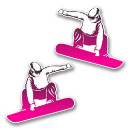 2 x 10cm Snowboarder Vinyl Sticker Decal Car Snowboard Pink Fun #6305 (10cm Wide x 9cm Tall)