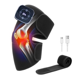 FullyWarms Heated Knee Massager,Heating Knee Support Brace Wrap with Massage,3-in-1 Knee Elbow Shoulder Massager with 3 Vibrations Modes, 5 Heating Levels (1 Pack+black)