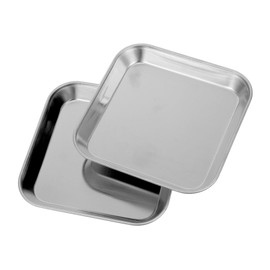 SOLUSTRE 2pcs Small Square Food Trays Stainless Steel Baking Sheet Pan Heavy Duty Baking Tray Metal Salad Pan Appetizer Dish for Cookie Steak Dessert for Kitchen