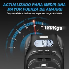Handeful Dinamómetro Digital de Mano 180 kg para Fuerza de Agarre | Mide hasta 180 kg, memoria para 19 usuarios, mango ajustable y pantalla LCD para e