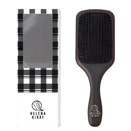 HELENA KIRAY Hair Brush Paddle Brush Brush 【Using carefully selected boar bristles and natural wood × Shiny and smooth even for curly hair】 (Wooden Black・Square (Rectangular), Large Size)