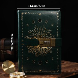 TIEFOSSI Diary with Lock, Tree of Life Vintage Journal with Lock for Women Men, A5 Refillable Locked Notebook for Writing, 224 Numbered Pages