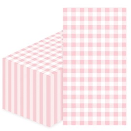 SietDESEO 50 Pieces 3-ply Light Pink Gingham Napkins 13 x 15.7 Inches Guest Bathroom Napkins Disposable Hand Towels for Bathroom Wedding Birthday Party Paper Dinner Napkins