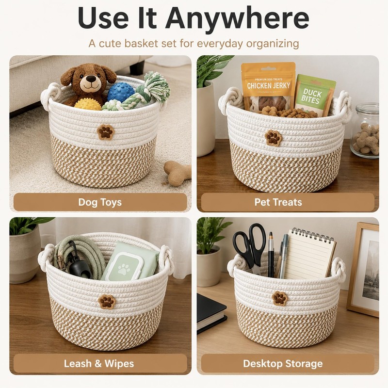 2 PCS Dog Toy Basket, Adorable Dog Toy Box for