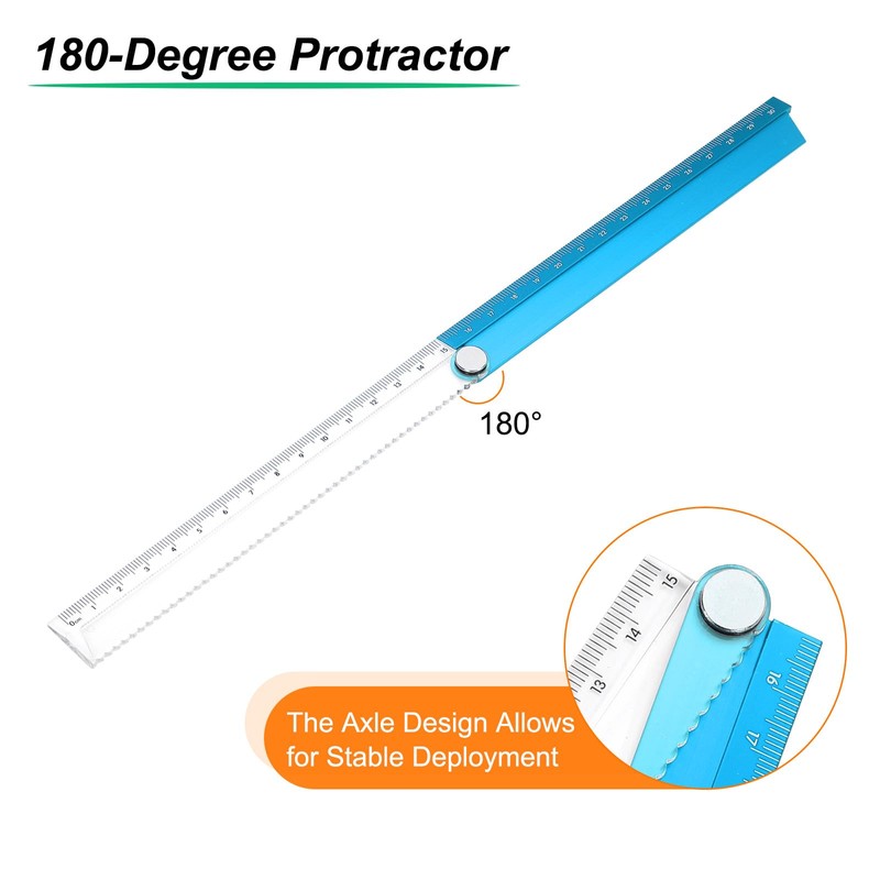 HARFINGTON Folding Straight Ruler 30cm Metric Aluminum Alloy Protractor Foldable